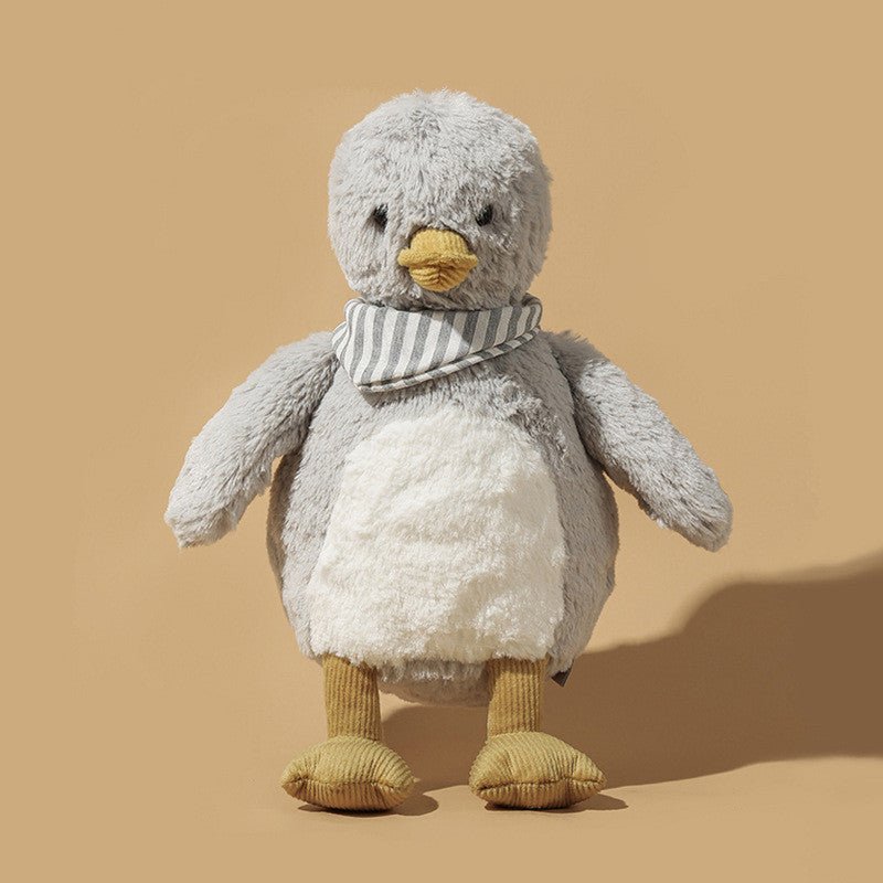 DapperDucky Plush – Stylish Kawaii Duck with Fluffy Fur Coat & Grey Scarf