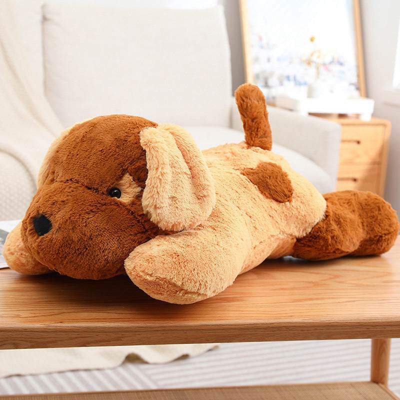 Fluffy Sleeping White Brown Puppy Plushie | Stuffed Animal Puppy