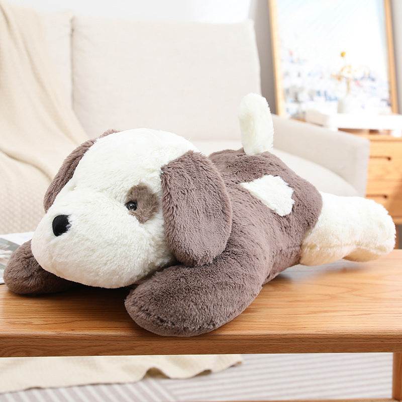 Fluffy Sleeping White Brown Puppy Plushie | Stuffed Animal Puppy