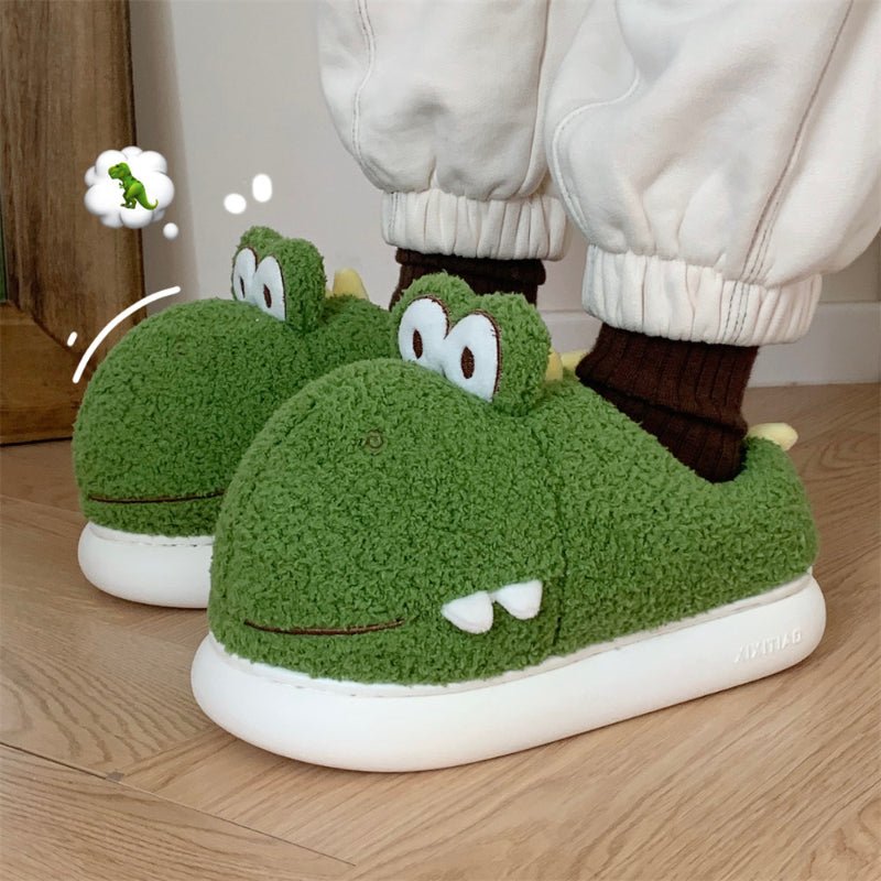 Warm Fuzzy Dino Plush Slippers