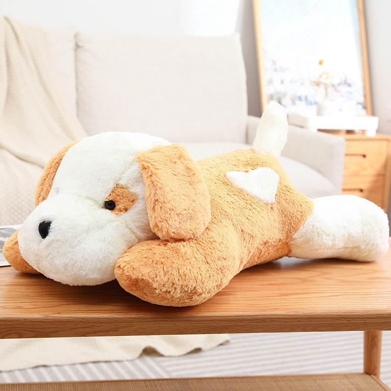 Fluffy Sleeping White Brown Puppy Plushie | Stuffed Animal Puppy