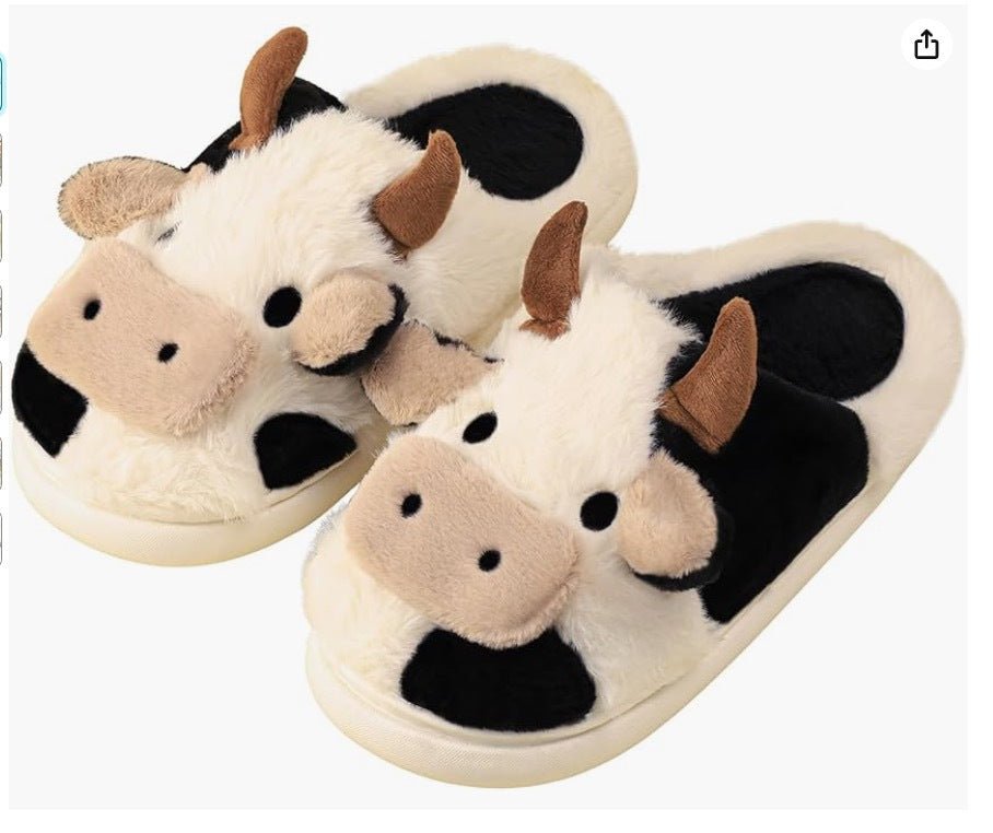 Fluffy Cow Slippers | Cozy Cow Plush Slippers