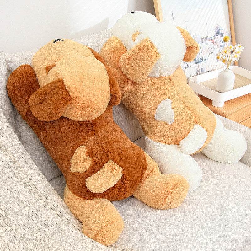 Fluffy Sleeping White Brown Puppy Plushie | Stuffed Animal Puppy