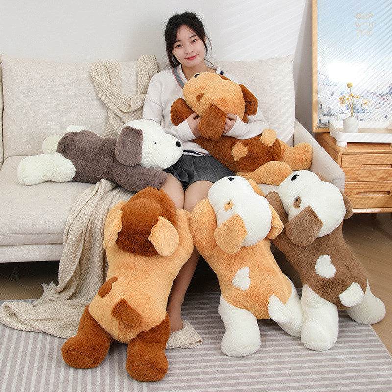 Fluffy Sleeping White Brown Puppy Plushie | Stuffed Animal Puppy