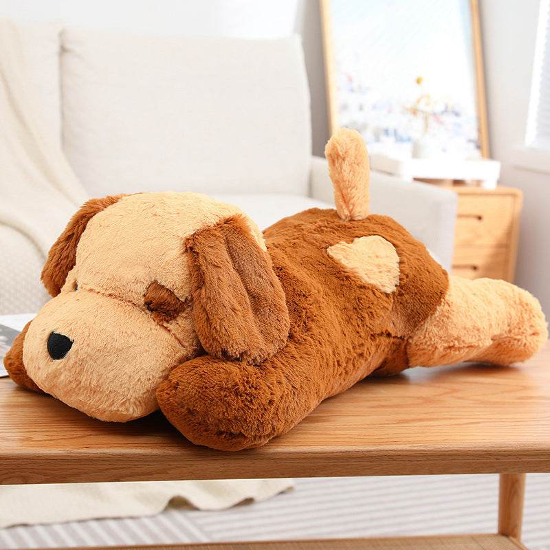Fluffy Sleeping White Brown Puppy Plushie | Stuffed Animal Puppy