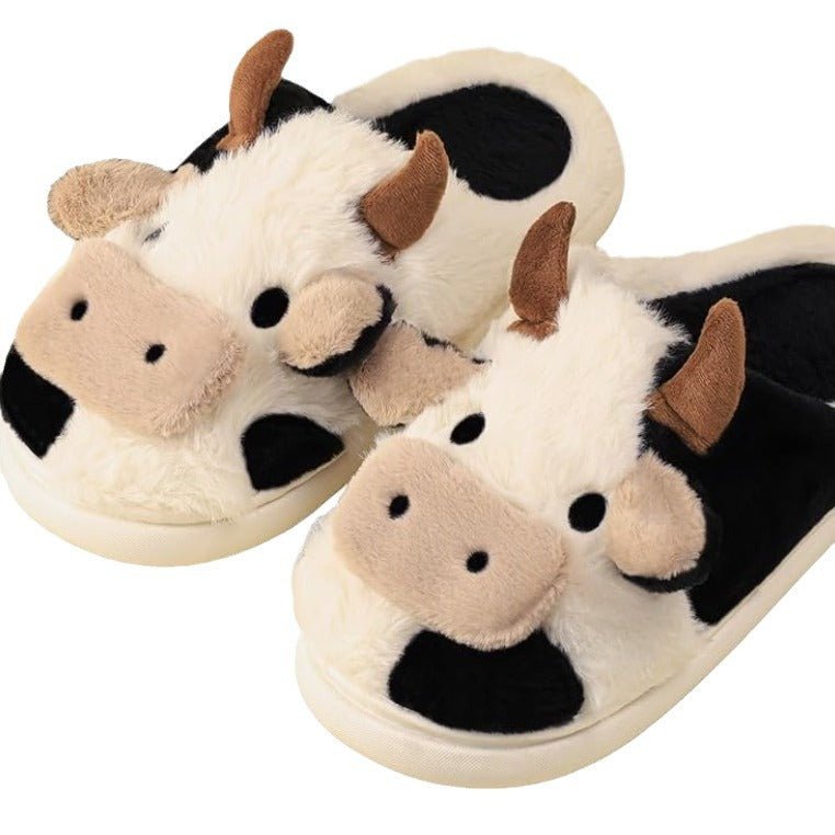 Fluffy Cow Slippers | Cozy Cow Plush Slippers