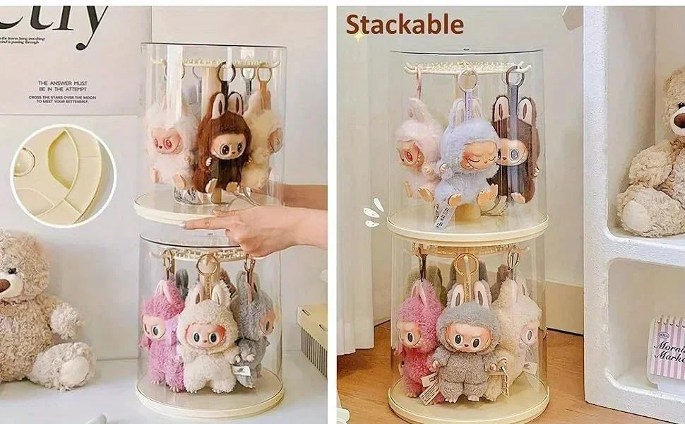 360° Rotating Clear Acrylic Labubu Display Case – Dustproof & Stackable