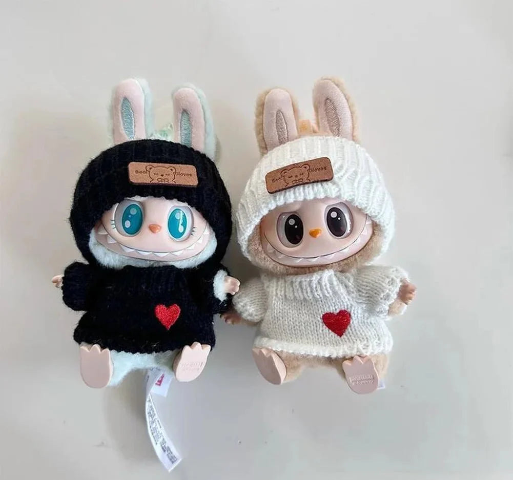 Handmade Black & White Labubu Heart Cozy Knit Outfit