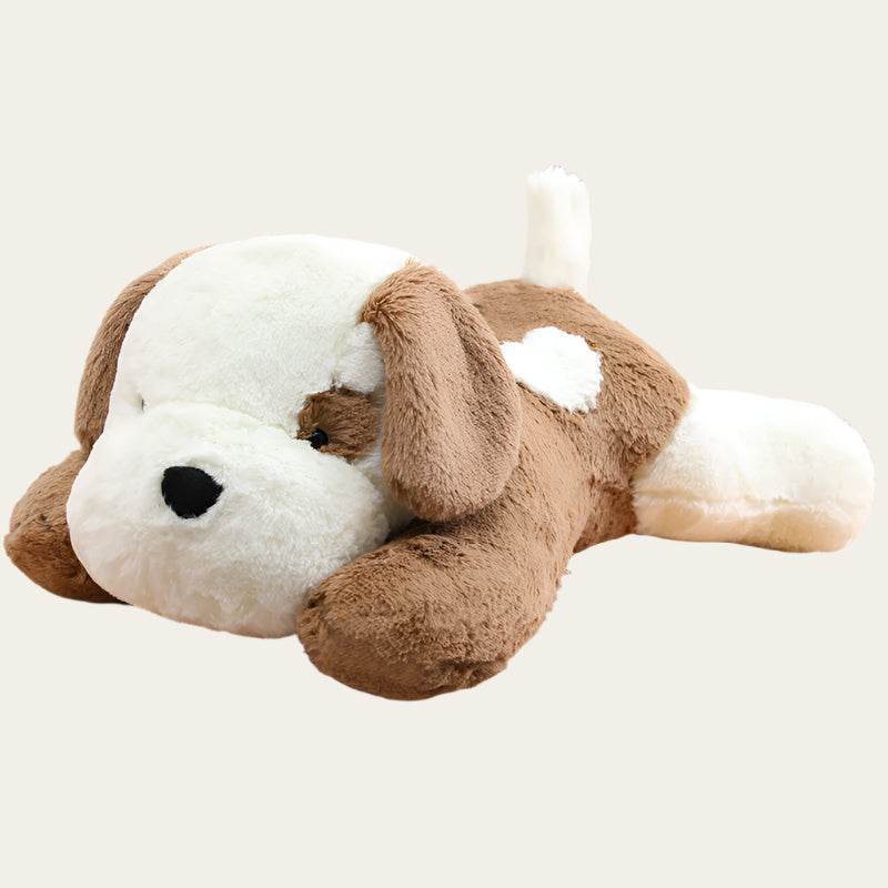 Fluffy Sleeping White Brown Puppy Plushie | Stuffed Animal Puppy