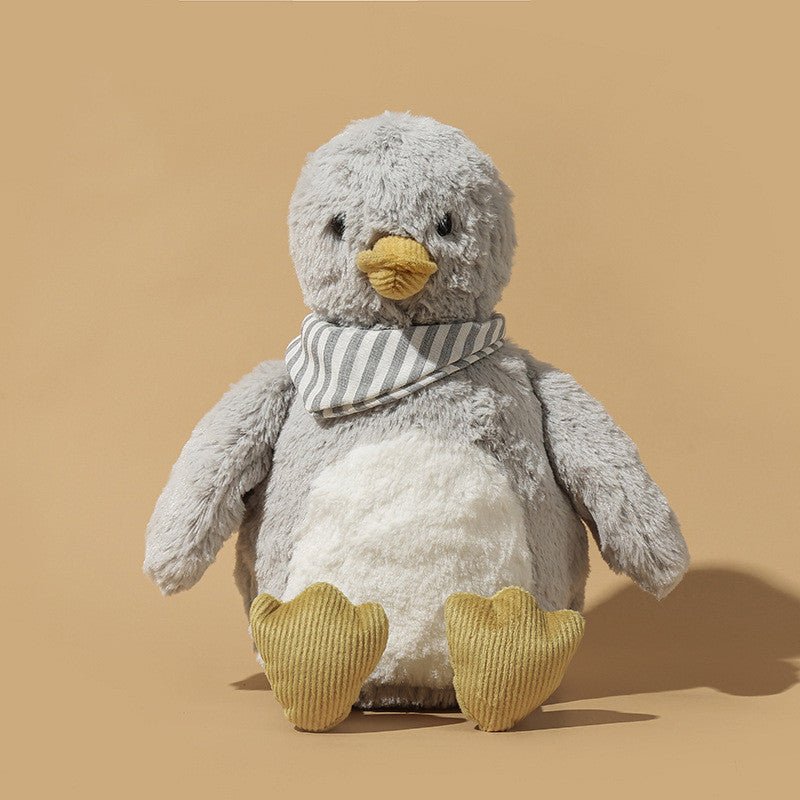 DapperDucky Plush – Stylish Kawaii Duck with Fluffy Fur Coat & Grey Scarf