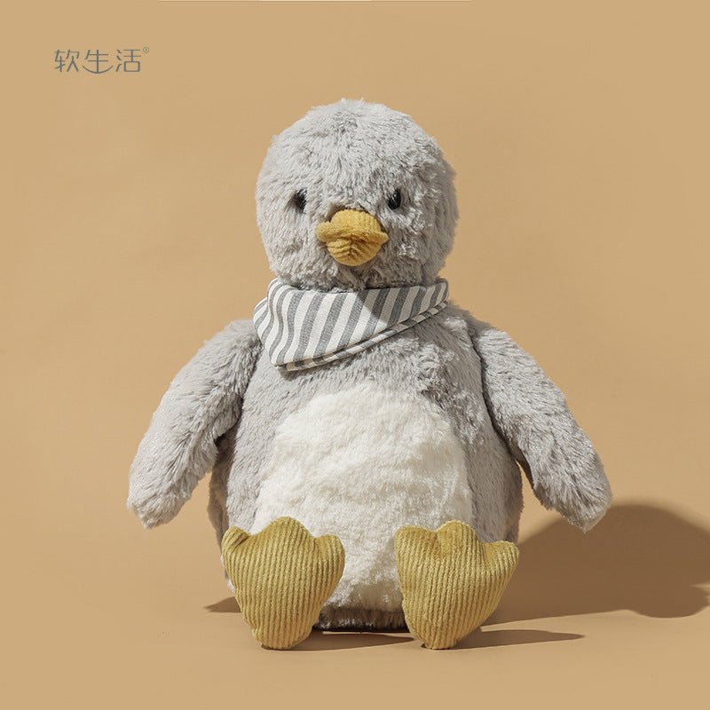 DapperDucky Plush – Stylish Kawaii Duck with Fluffy Fur Coat & Grey Scarf
