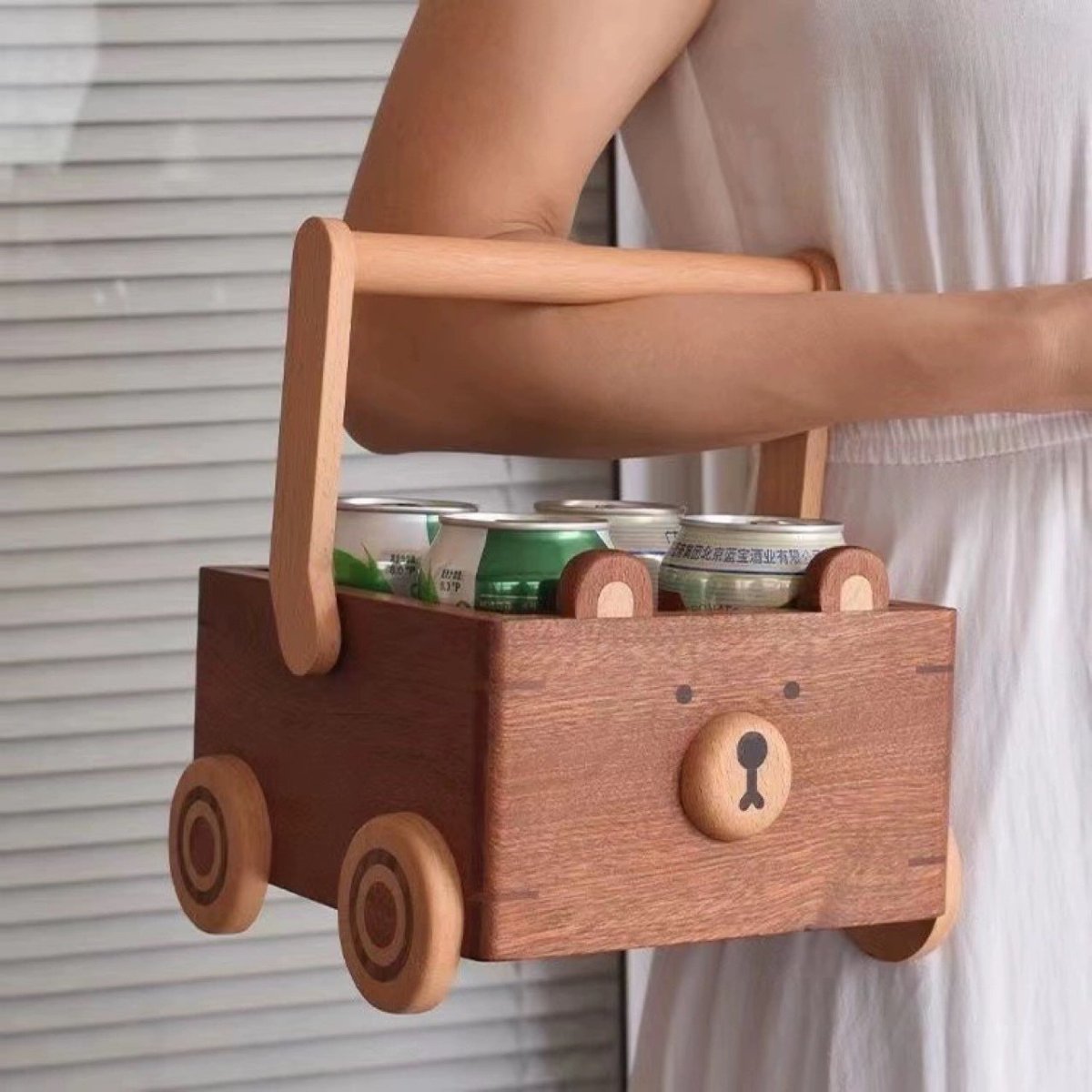 Wooden Teddy Bear Basket