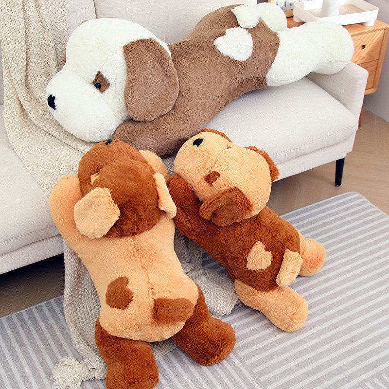 Fluffy Sleeping White Brown Puppy Plushie | Stuffed Animal Puppy