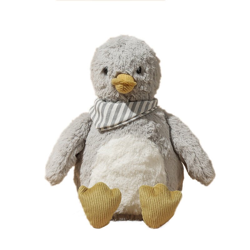 DapperDucky Plush – Stylish Kawaii Duck with Fluffy Fur Coat & Grey Scarf